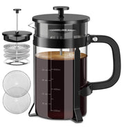 French Press Coffee Maker, 34 Oz. Large Stainless Steel + Glass Coffee Press Set