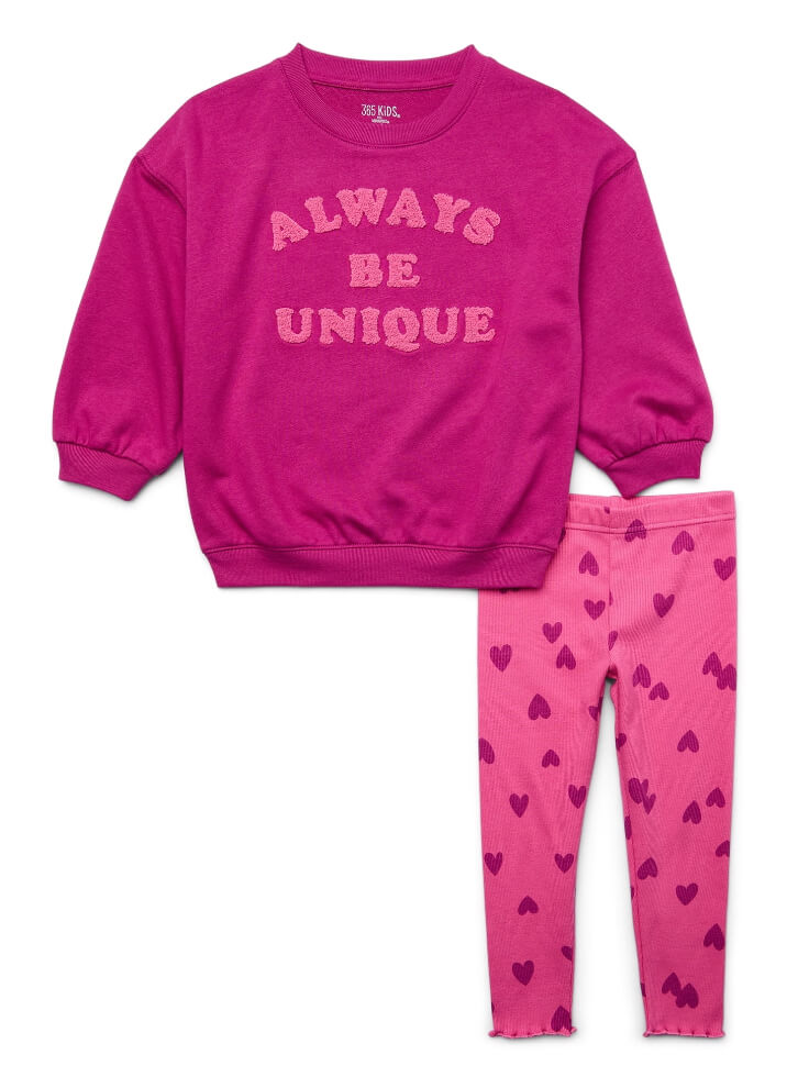 Girls Crewneck Sweatshirt and Leggings, 2-Piece Outfit Set