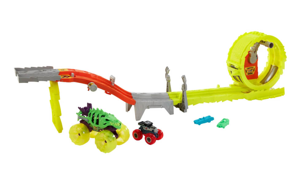 Hot Wheels Power Smashers Skelesaurus vs. Bone Shaker Playset – Monster Truck Racing Action with 2 Vehicles & Crushed Cars