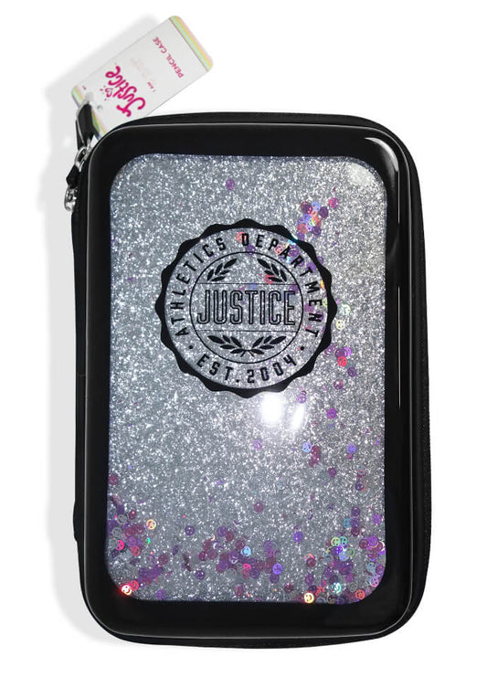 Justice Collegiate Metallics Pencil Case with Glitter and Confetti Accents