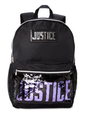 Justice Girls 17" Laptop Backpack 2-Piece Lunch Tote Set Black Sequin