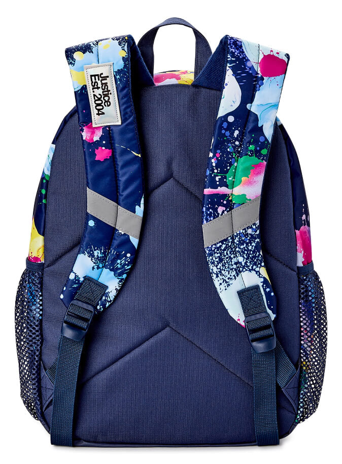 Justice Girls 17" Laptop Backpack Iridescent Blue Multi-Color Splatter