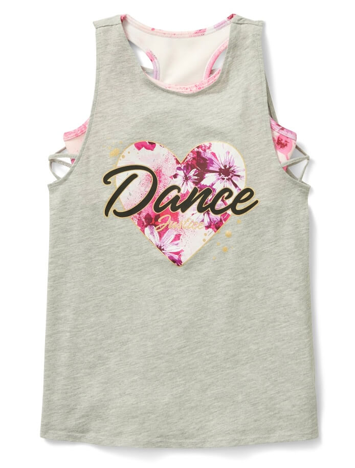 Justice Girls Fashion Dance Tank with Built in Sports Bra, Sizes S-XL