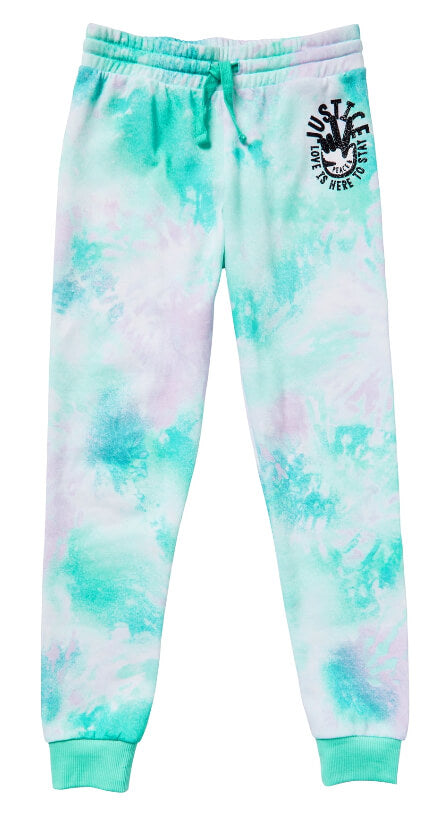 Justice Girls Fleece Graphic Joggers, Teal Tye Dye