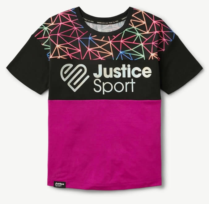 Justice Girls J-Sport Short Sleeve Print Block Oversized T-Shirt, Sizes XS-XLP