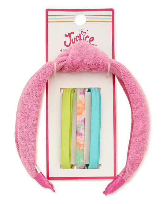 Justice Girls Terry Knit Headband and Hair Elastic Set, 4 Pack