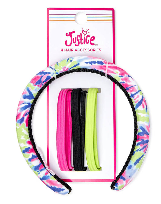 Justice Girls Tie Dye Headband & Solid Elastic Headwraps, 4-Pack