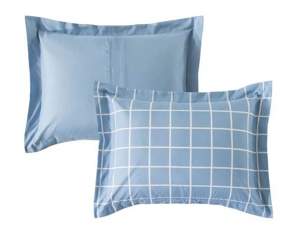 King Size Reversible Bed in a Bag Comforter Set – Blue Grid Print, Ultra-Soft Microfiber, Machine Washable