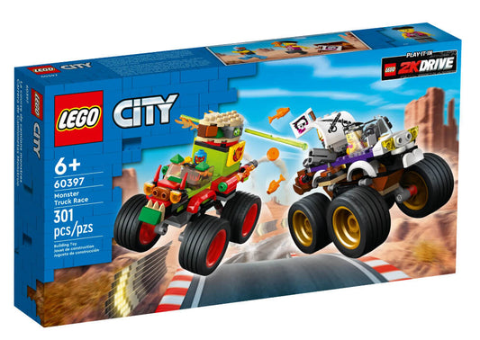 LEGO City Monster Truck Race Toy Car Building Set, Includes 2 Monster Trucks with Functions and Themes, Plus 2 Minifigures