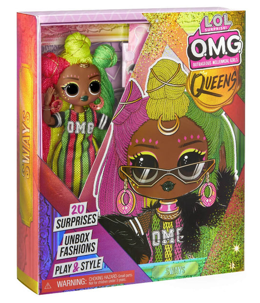 LOL Surprise OMG Queens Sways fashion doll with 20 Surprises Including Outfit and Accessories for Fashion Toy, 10-inch doll