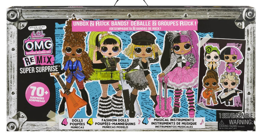 LOL Surprise OMG Remix Super Surprise - 70+ Surprises, 4 Fashion Dolls & 4 Dolls, Boombox Playset