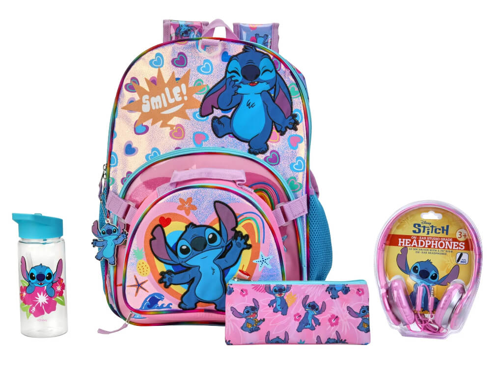 Lilo & Stitch 6-Piece Kids Backpack Set – Includes Backpack, Headphones, Lunch Bag & More