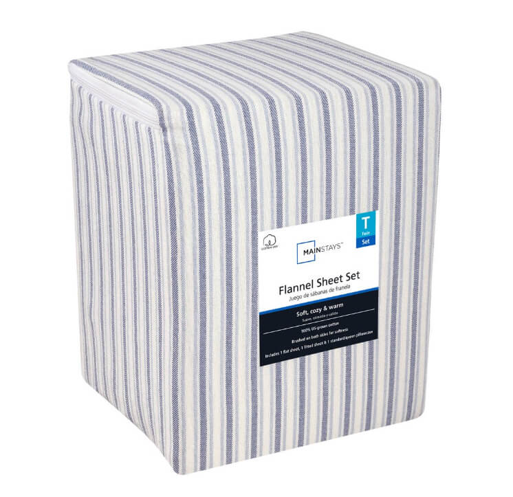 Mainstays 3-Piece Flannel Sheet Set – Twin Size, Blue Stripe