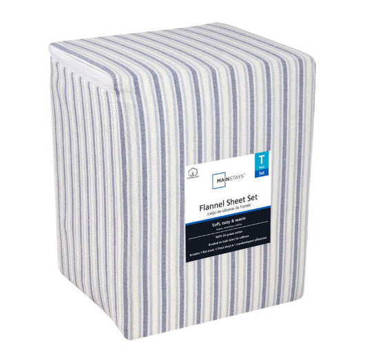Mainstays 3-Piece Flannel Sheet Set – Twin Size, Blue Stripe