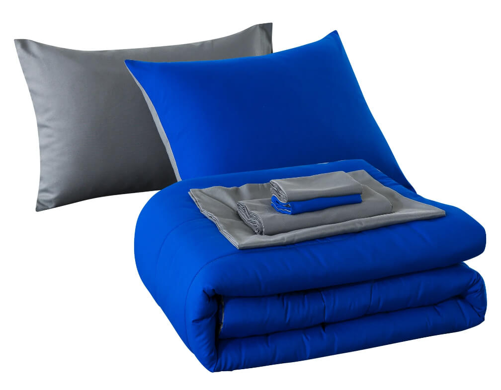 Mainstays Solid Blue Bed-in-a-Bag Comforter Set – Soft Polyester, Reversible Design, Machine Washable