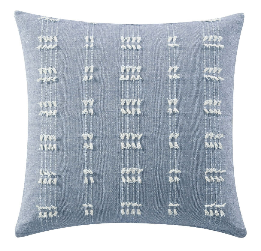 Mainstays Solid Textured Stripe Decorative Pillow – 18" x 18" Chambray Cotton Cushion Mainstays Solid Textured Stripe Decorative Pillow – 18" x 18" Chambray Cotton Cushion