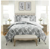 My Texas House Victoria Floral Cotton Slub Comforter Set – Grey, King, 4 Pieces