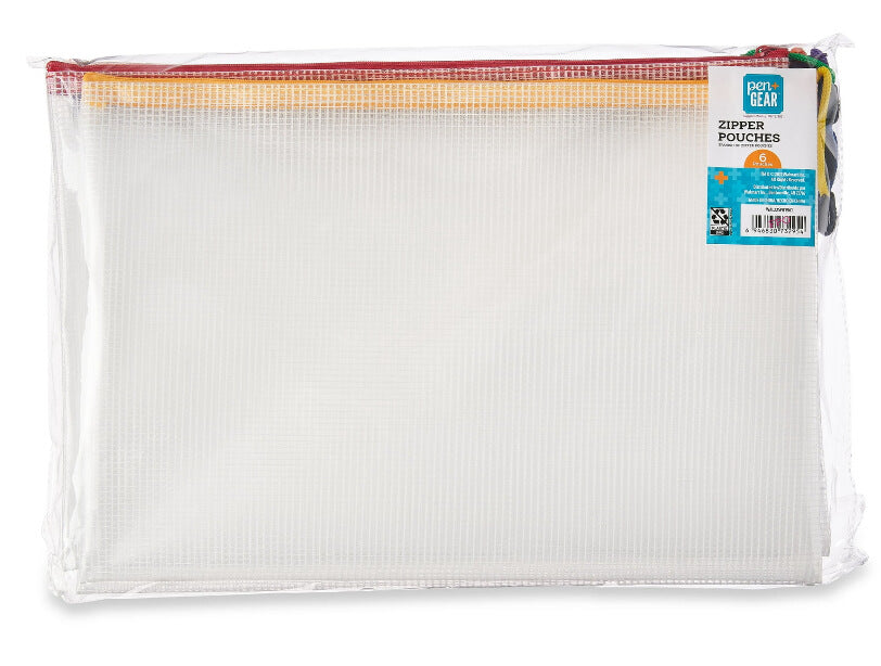 Pen + Gear Mesh Zipper Pouches, 6 Pack, Clear