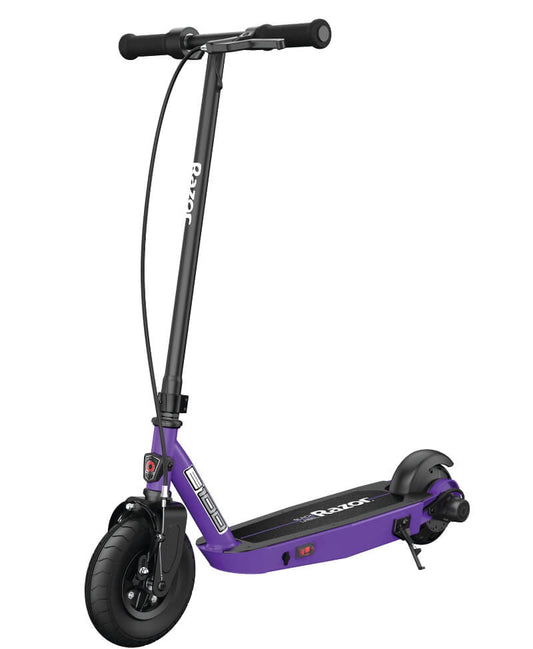 Razor Black Label E100 Electric Scooter - Purple, for Kids Ages 8+ and up to 120 lbs, 8" Pneumatic Front Tire, Up to 10 mph & up to 35 mins of Ride Time, 90W Power Core High-Torque Hub Motor