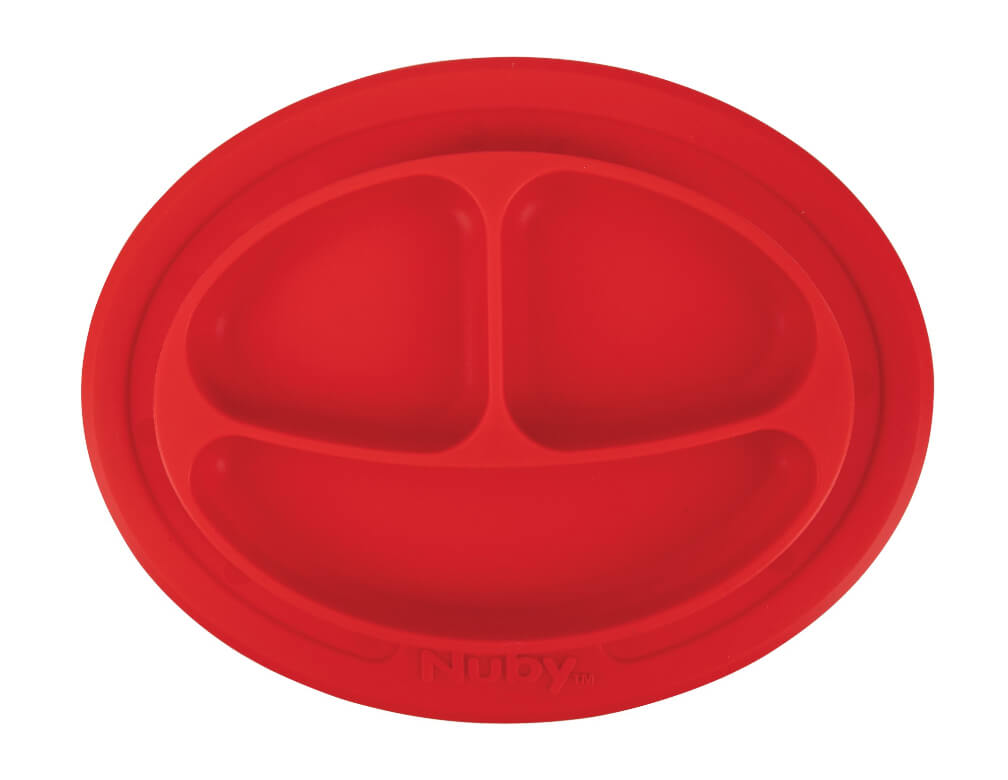 Red Silicone Suction Plate for Babies & Toddlers – 3-Section Design, Non-Slip Base, BPA-Free