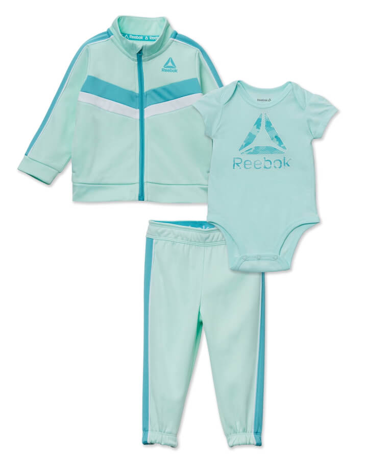 Reebok Baby Girl's Jacket, Bodysuit and Track Pants Outfit Set, 3 Piece, Sizes 0/3-24 Months