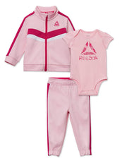 Reebok Baby Girl's Jacket, Bodysuit and Track Pants Outfit Set, 3 Piece, Sizes 0/3-24 Months
