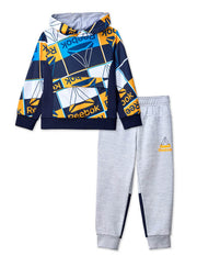 Reebok Baby and Toddler Boy Blocks Printed Pullover Hoodie and Jogger Pants Outfit Set, 2-Piece, Sizes 12M-5T
