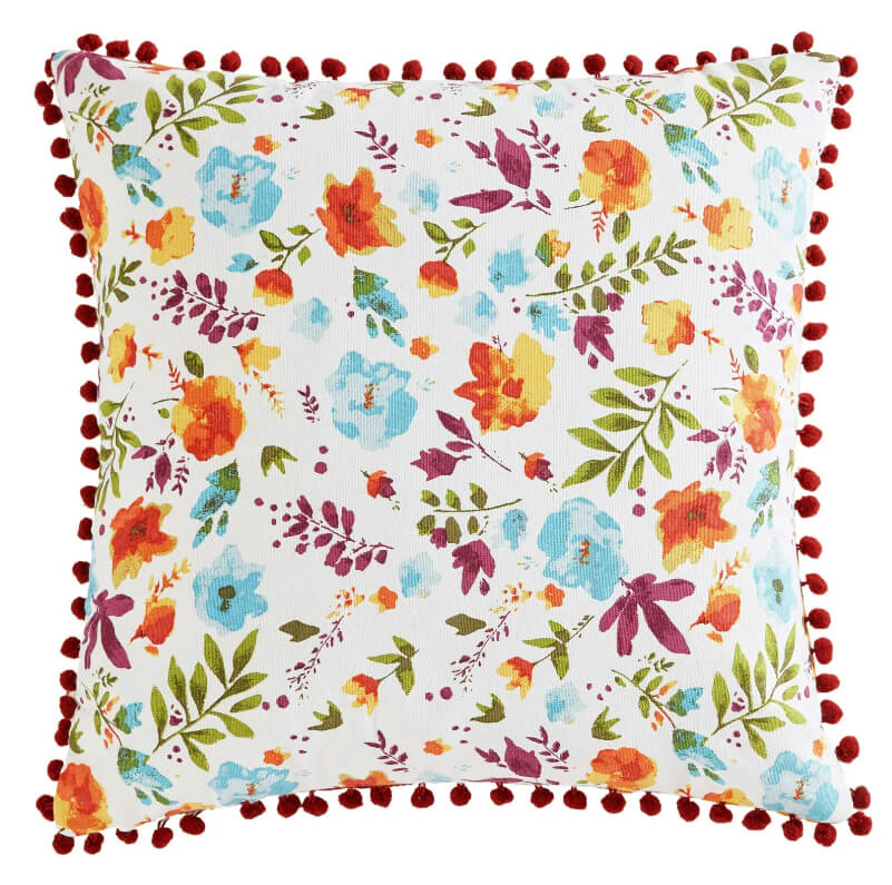 Pioneer Woman Decorative Throw Pillow – 18" x 18" Cotton Embroidered Accent Cushion