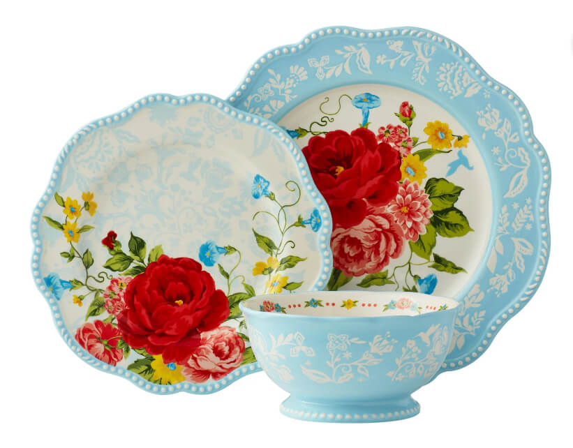 The Pioneer Woman 12-Piece Stoneware Dinnerware Set – Floral Design, Dishwasher Safe, Country Charm