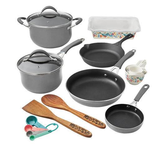 The Pioneer Woman Mazie Aluminum Nonstick 19-Piece Cookware Set, Gray