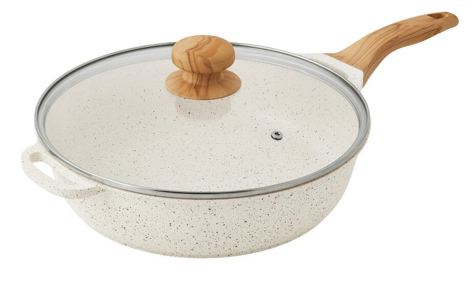 The Pioneer Woman Prairie Signature 4-Quart Cast Aluminum Jumbo Cooker – Linen Speckle, Quick Heating & Family-Sized