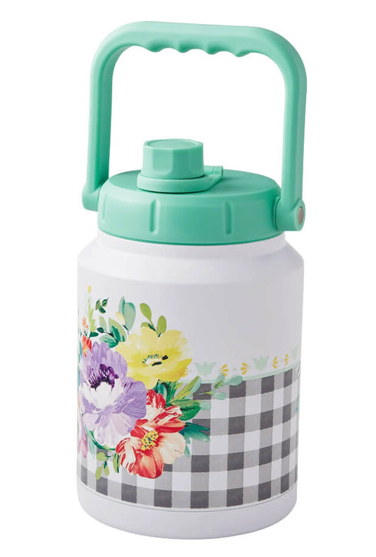 The Pioneer Woman Sweet Romance 0.5-Gallon Stainless Steel Water Bottle – Teal Floral Design