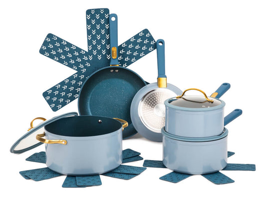 Thyme & Table Non-Stick 12-Piece Granite Cookware Set, Blue