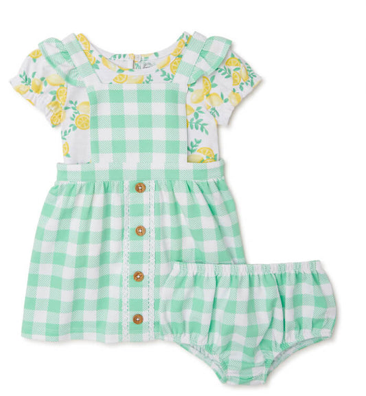 Wonder Nation Baby Girl Pinafore Dress, Short Sleeve T-Shirt and Diaper Cover Outfit Set, 3-Piece, Sizes 0/3-24 Months