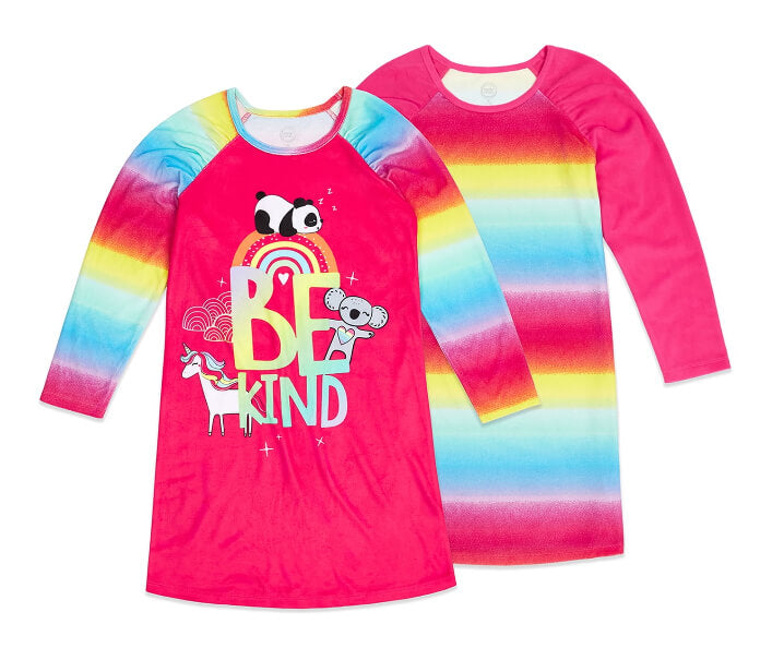 Wonder Nation Girls Super Soft Fleece Long Sleeve Nightgown, 2-Pack, Be Kind