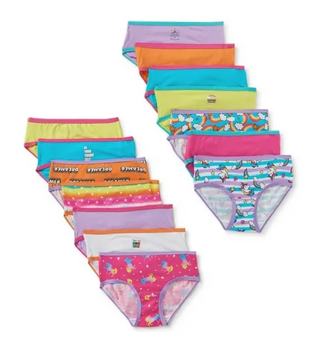 Wonder Nation Girls' 14-Pack Hipster Underwear – Tag-Free, Soft Cotton, Assorted Colors & Prints