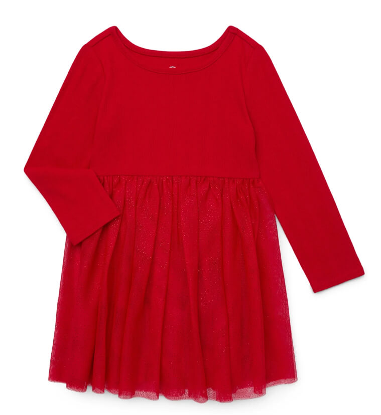 Wonder Nation Toddler Girl Long Sleeve Tutu Dress – Sparkle Tulle Skirt & Soft Pointelle Bodice