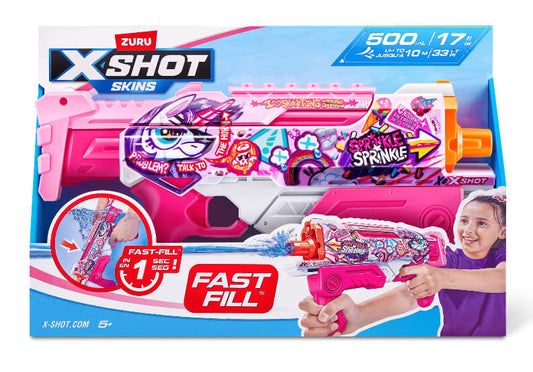 XSHOT Fast-Fill Skins Hyperload Unicorn Splash Water Blaster – 500ml Capacity, 33-Foot Range, Pink Party Design